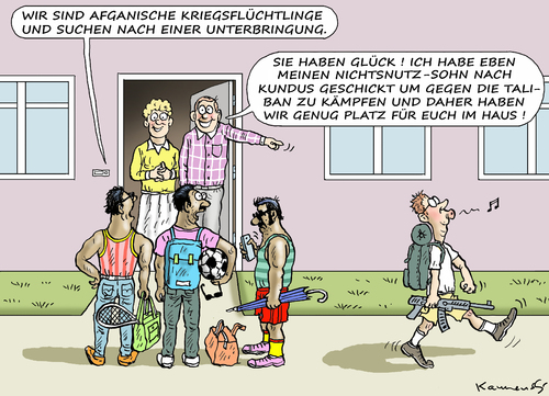 Cartoon: AFGANISCHE KRIEGSFLÜCHTLINGE (medium) by marian kamensky tagged freital,rassismus,ostdeutschland,flüchtlinge,freital,rassismus,ostdeutschland,flüchtlinge