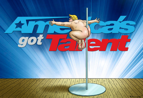 Cartoon: AMERICA S GOT TALENT TRUMP (medium) by marian kamensky tagged obama,trump,präsidentenwahlen,usa,baba,vanga,republikaner,demokraten,faschismus,obama,trump,präsidentenwahlen,usa,baba,vanga,republikaner,demokraten,faschismus