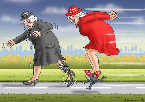 Cartoon: AUFHOLJAGD (medium) by marian kamensky tagged digitaler,spd,parteitag,scholz,laschet,wahlkampf,digitaler,spd,parteitag,scholz,laschet,wahlkampf