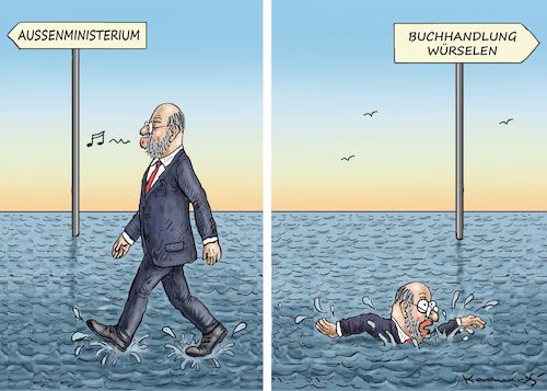 Cartoon: AUSSENPOSTEN WÜRSELEN (medium) by marian kamensky tagged groko,spd,parteitag,schulz,würselen,merkel,aussnministerium,groko,spd,parteitag,schulz,würselen,merkel,aussnministerium