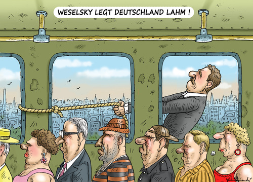 Cartoon: BAHNSTREIK (medium) by marian kamensky tagged tarifstreit,bei,der,bahn,gdl,evg,weselsky,tarifstreit,bei,der,bahn,gdl,evg,weselsky