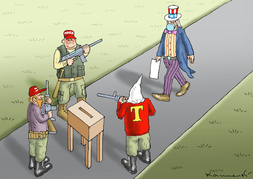 Cartoon: BANANENAUTOKRATIE TRUMPISTAN (medium) by marian kamensky tagged us,wahlen,joe,biden,trump,corona,bob,woodward,harris,pence,us,wahlen,joe,biden,trump,corona,bob,woodward,harris,pence