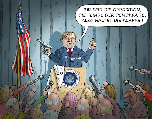 Cartoon: Bannon poltert rum (medium) by marian kamensky tagged obama,trump,präsidentenwahlen,usa,baba,vanga,republikaner,inauguration,demokraten,wikileaks,faschismus,obama,trump,präsidentenwahlen,usa,baba,vanga,republikaner,inauguration,demokraten,wikileaks,faschismus