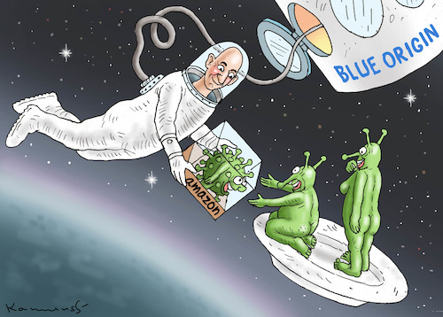 Cartoon: BEZOS IM WELTALL (medium) by marian kamensky tagged bezos,im,weltall,blue,origin,bezos,im,weltall,blue,origin