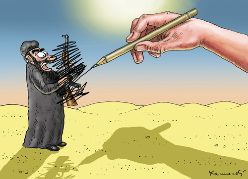 Cartoon: Bleistiftkampf (medium) by marian kamensky tagged charlie,hebdo,terroranschlag,paris,karikatur,is,charlie,hebdo,terroranschlag,paris,karikatur,is