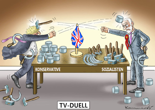 Cartoon: BORIS VS CORBYN TV-DUELL (medium) by marian kamensky tagged brexit,theresa,may,england,eu,schottland,weicher,wahlen,boris,johnson,nigel,farage,ostern,seidenstrasse,xi,jinping,referendum,trump,monsanto,bayer,glyphosa,strafzölle,huawei,corbyn,vs,tv,duell,brexit,theresa,may,england,eu,schottland,weicher,wahlen,boris,johnson,nigel,farage,ostern,seidenstrasse,xi,jinping,referendum,trump,monsanto,bayer,glyphosa,strafzölle,huawei,corbyn,vs,tv,duell