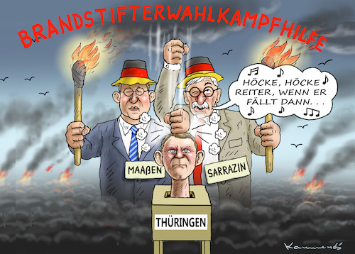 Cartoon: BRANDSTIFTERWAHLKAMPFHILFE (medium) by marian kamensky tagged merkel,seehofer,unionskrise,csu,cdu,flüchtlinge,gauland,merz,afd,akk,spahn,pegida,hutbürger,höcke,führer,wahlen,thüringen,merkel,seehofer,unionskrise,csu,cdu,flüchtlinge,gauland,merz,afd,akk,spahn,pegida,hutbürger,höcke,führer,wahlen,thüringen