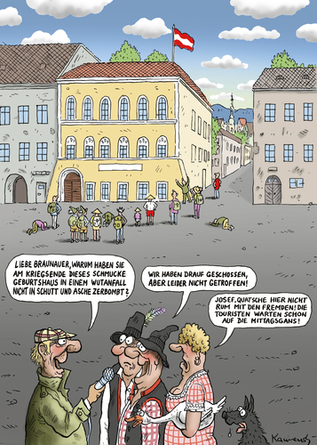 Cartoon: Braunau Interview (medium) by marian kamensky tagged braunau,geburtshaus,hitler,tourismus,vergangenheitsverdrängung,braunau,geburtshaus,hitler,tourismus,vergangenheitsverdrängung