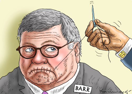 Cartoon: BRAVER BARR (medium) by marian kamensky tagged obama,trump,präsidentenwahlen,usa,baba,vanga,republikaner,inauguration,demokraten,wikileaks,faschismus,manafort,cohen,hurrikan,florence,kavanaugh,mueller,justizminister,barr,obama,trump,präsidentenwahlen,usa,baba,vanga,republikaner,inauguration,demokraten,wikileaks,faschismus,manafort,cohen,hurrikan,florence,kavanaugh,mueller,justizminister,barr