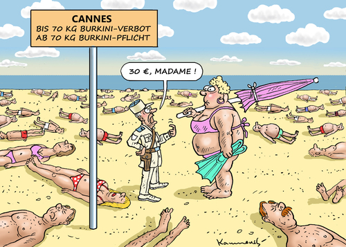 Cartoon: BURKINI GESETZ (medium) by marian kamensky tagged burkini,gesetz,cannes,frankreich,burkini,gesetz,cannes,frankreich