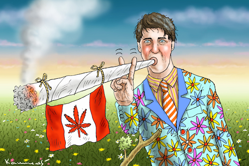 Cartoon: CANNABIS TRUDEAU (medium) by marian kamensky tagged cannabis,trudeau,kanada,legalisation,marihuana,cannabis,trudeau,kanada,legalisation,marihuana