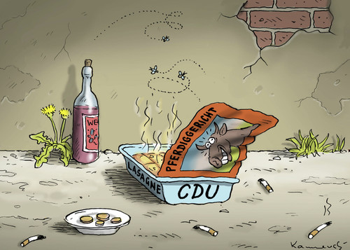 Cartoon: CDU Stillleben (medium) by marian kamensky tagged pferdefleisch,skandal,england,prinz,charles,und,camilla,rumänienfleisch,pferdefleisch,skandal,england,prinz,charles,und,camilla,rumänienfleisch