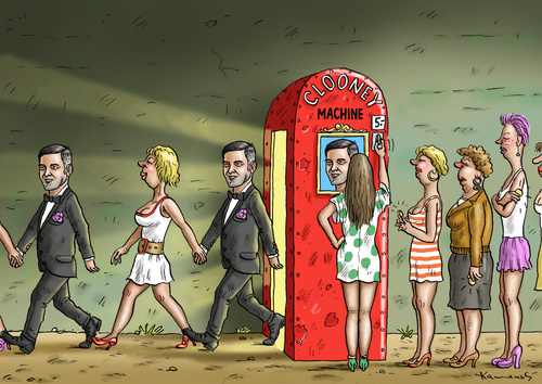 Cartoon: Clooney Machine (medium) by marian kamensky tagged klonen,george,clooney,ethik,stethik,moral,medizin,klonen,george,clooney,ethik,stethik,moral,medizin