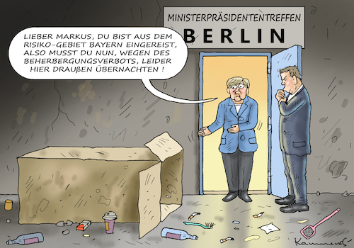 Cartoon: CORONA-TREFFEN BEI MERKEL (medium) by marian kamensky tagged coronavirus,epidemie,gesundheit,panik,stillegung,trump,pandemie,coronavirus,epidemie,gesundheit,panik,stillegung,trump,pandemie