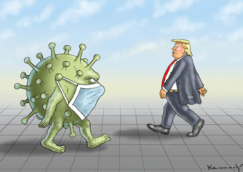 Cartoon: COVID-SCHUTZ VOR TRUMP (medium) by marian kamensky tagged coronavirus,epidemie,gesundheit,panik,stillegung,trump,pandemie,coronavirus,epidemie,gesundheit,panik,stillegung,trump,pandemie