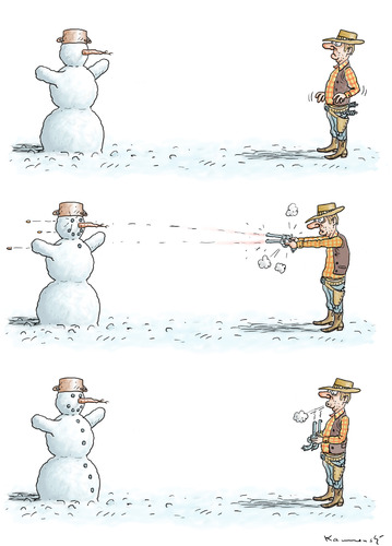 Cartoon: Cowboy (medium) by marian kamensky tagged humor,schnee,schneemann,cowboy,waffen,schießen,wilder westen,pistole,wilder,westen