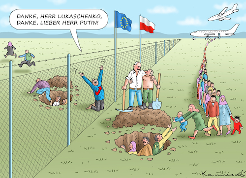 Cartoon: DANKBARE AFD-FASCHISTEN (medium) by marian kamensky tagged lukaschenko,mogranten,putin,schleuser,lukaschenko,mogranten,putin,schleuser
