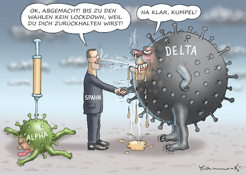 Cartoon: DELTA-ABMACHUNG (medium) by marian kamensky tagged delta,abmachung,spahn,lockdown,delta,abmachung,spahn,lockdown