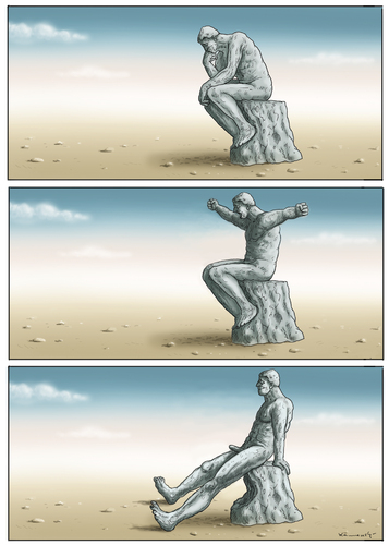 Cartoon: Denkstreckpause (medium) by marian kamensky tagged rodin,denker,denkstreckpause,erotik,entspannung,relax,rodin,denker,erotik,entspannung,relax,mann,denken,statue,psyche