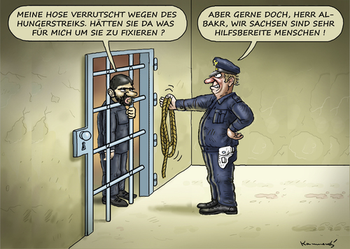 Cartoon: DER NETTE SACHSE VON NEBENAN (medium) by marian kamensky tagged unfassbarer,jaber,al,bakr,suizid,sachsen,polizei,unfassbarer,jaber,al,bakr,suizid,sachsen,polizei