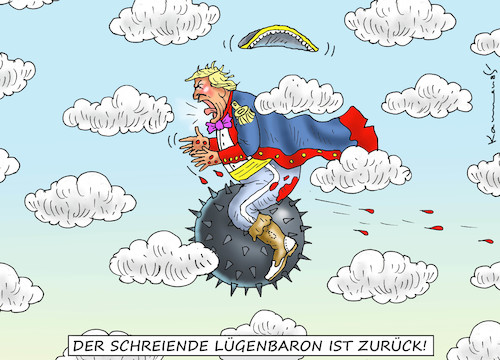 Cartoon: DER SCHREIENDE LÜGENBARON (medium) by marian kamensky tagged us,wahlen,joe,biden,trump,corona,kapitol,putsch,bob,woodward,harris,pence,astra,seneca,us,wahlen,joe,biden,trump,corona,kapitol,putsch,bob,woodward,harris,pence,astra,seneca