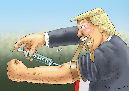 Cartoon: DESINFEKTIONSJUNKIE TRUMP (medium) by marian kamensky tagged coronavirus,epidemie,gesundheit,panik,stillegung,trump,pandemie,coronavirus,epidemie,gesundheit,panik,stillegung,trump,pandemie