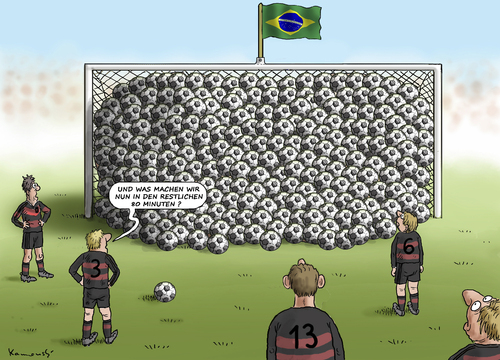 Cartoon: Deutschland Brasilien Fussball (medium) by marian kamensky tagged fifa,wm,brasilien,katar,korruption,fussball,sepp,blatter,deutschland,papst,franziskus,fifa,wm,brasilien,katar,korruption,fussball,sepp,blatter,deutschland,papst,franziskus