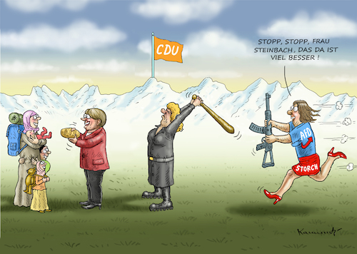 Cartoon: DIE HILFSBEREITE AfD (medium) by marian kamensky tagged erika,steinbach,cdu,afd,merkel,flüchtlingspolitik,erika,steinbach,cdu,afd,merkel,flüchtlingspolitik