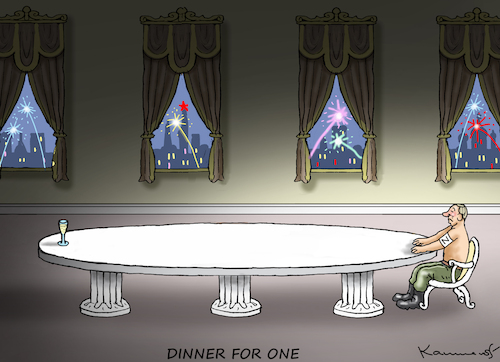 Cartoon: DINNER FOR ONE (medium) by marian kamensky tagged faschistischer,weihnachtsterror,putin,ukraine,energieterror,faschistischer,weihnachtsterror,putin,ukraine,energieterror
