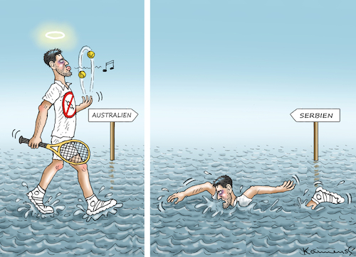 Cartoon: DJOKOVICS ENTHEILIGUNG (medium) by marian kamensky tagged curevac,testzentren,corona,impfung,pandemie,booster,novak,djokovic,omikron,impfpflicht,curevac,testzentren,corona,impfung,pandemie,booster,novak,djokovic,omikron,impfpflicht