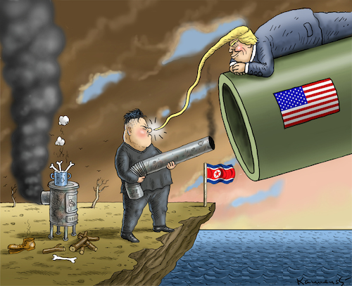 Cartoon: Donald gegen Kim (medium) by marian kamensky tagged obama,trump,präsidentenwahlen,usa,baba,vanga,republikaner,inauguration,demokraten,kim,jong,un,nord,korea,wikileaks,faschismus,obama,trump,präsidentenwahlen,usa,baba,vanga,republikaner,inauguration,demokraten,kim,jong,un,nord,korea,wikileaks,faschismus