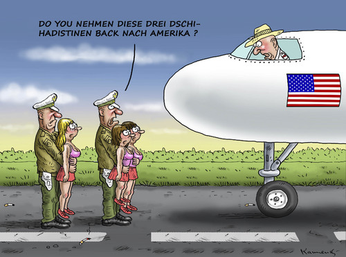 Cartoon: DSCHIHADISTINEN IN FRANKFURT (medium) by marian kamensky tagged irak,isis,al,baghdadi,kaida,terrorismus,assad,obama,usa,bundeswehr,irak,isis,al,baghdadi,kaida,terrorismus,assad,obama,usa,bundeswehr