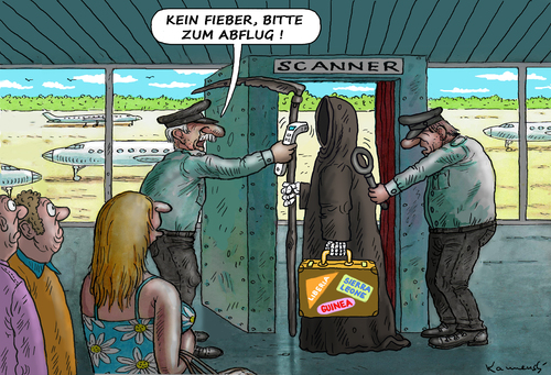 Cartoon: Ebola Abflug (medium) by marian kamensky tagged ebola,sierra,leone,guinea,ebola,sierra,leone,guinea