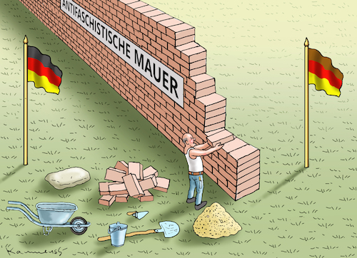 Cartoon: ENDLICH MACHT OLAF DAS RICHTIGE! (medium) by marian kamensky tagged selmann,in,sonneberg,brandmauer,scholz,selmann,in,sonneberg,brandmauer,scholz