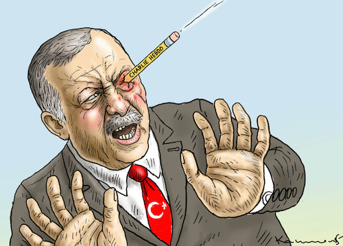 Cartoon: ERDOGAN UND CHARLIE HEBDO (medium) by marian kamensky tagged samuel,paty,erdogan,islamismus,terror,türkei,frankreich,samuel,paty,erdogan,islamismus,terror,türkei,frankreich