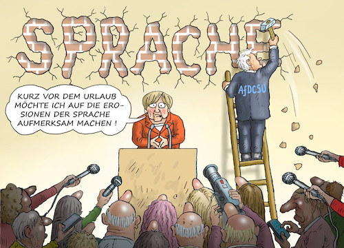 Cartoon: EROSIONEN DER SPRACHE (medium) by marian kamensky tagged merkel,seehofer,unionskrise,csu,cdu,flüchtlinge,merkel,seehofer,unionskrise,csu,cdu,flüchtlinge