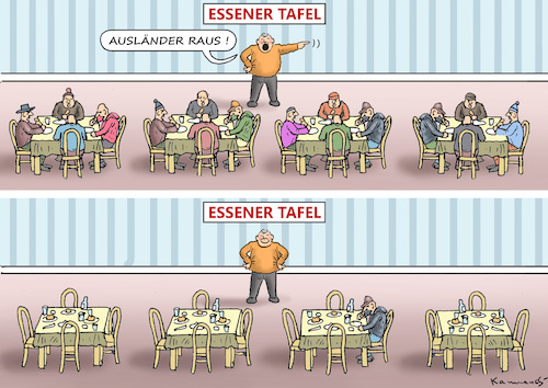 Cartoon: ESSENER TAFEL NUR FÜR DEUTSCHE (medium) by marian kamensky tagged essener,tafel,armut,ausländer,diskriminierung,essener,tafel,armut,ausländer,diskriminierung