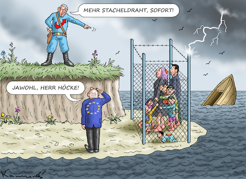 Cartoon: EU-ASYLREFORM (medium) by marian kamensky tagged eu,asylreform,höcke,rechte,parteien,demokratie,eu,asylreform,höcke,rechte,parteien,demokratie