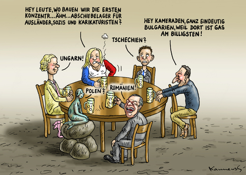 Cartoon: EU Populistestammtisch (medium) by marian kamensky tagged eu,wahlen,rechtsparteien,marie,le,pen,strache,geerd,wilder,eu,wahlen,rechtsparteien,marie,le,pen,strache,geerd,wilder