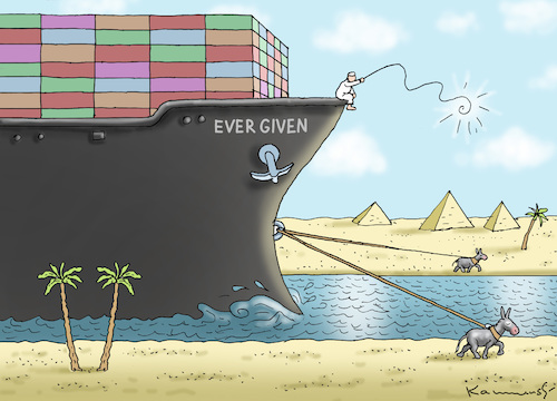 Cartoon: EVER GIVEN WIEDER FREI (medium) by marian kamensky tagged ever,given,wieder,frei,ever,given,wieder,frei