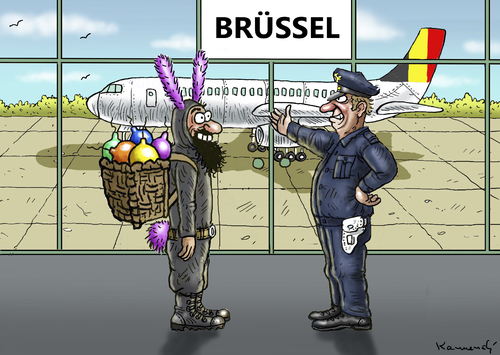 Cartoon: FALSCHER HASE (medium) by marian kamensky tagged terroranschlag,in,brüssel,flüchtlingskrise,ostern,grosseinsatzt,terroranschlag,in,brüssel,flüchtlingskrise,ostern,grosseinsatzt