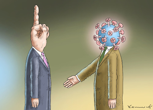 Cartoon: FASCHOVIRUS IN THÜRINGEN (medium) by marian kamensky tagged merkel,seehofer,unionskrise,csu,cdu,flüchtlinge,gauland,merz,afd,akk,spahn,pegida,hutbürger,höcke,führer,wahlen,thüringen,kemmerich,bodo,ramelow,merkel,seehofer,unionskrise,csu,cdu,flüchtlinge,gauland,merz,afd,akk,spahn,pegida,hutbürger,höcke,führer,wahlen,thüringen,kemmerich,bodo,ramelow