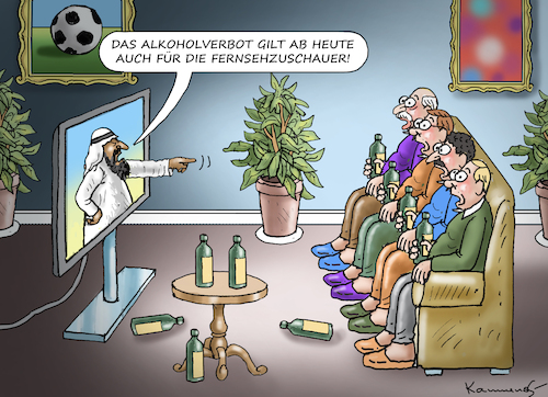 Cartoon: FERNSEHALKOHOLVERBOT (medium) by marian kamensky tagged kein,bier,in,katar,fifa,world,cup,2022,alkoholverbot,kein,bier,in,katar,fifa,world,cup,2022,alkoholverbot