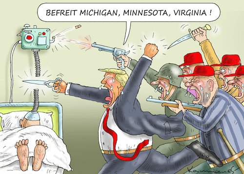 Cartoon: FREIHEITSKÄMPFER TRUMP (medium) by marian kamensky tagged coronavirus,epidemie,gesundheit,panik,stillegung,trump,pandemie,coronavirus,epidemie,gesundheit,panik,stillegung,trump,pandemie