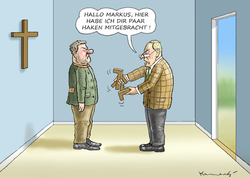 Cartoon: FREUND UND HELFER GAULAND (medium) by marian kamensky tagged söder,puscht,gegen,seehofer,csu,bayern,gauland,kreuze,söder,puscht,gegen,seehofer,csu,bayern,gauland,kreuze