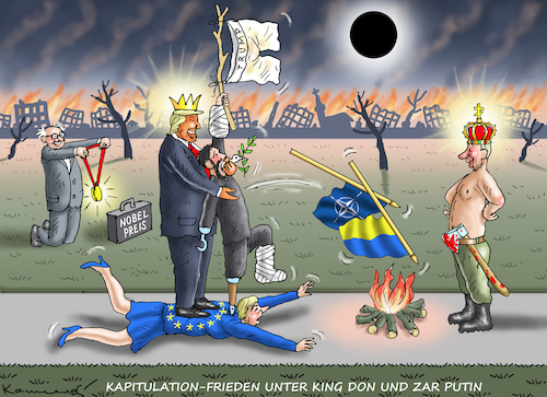 Cartoon: FRIEDEN UNTER KING UND ZAR PUTIN (medium) by marian kamensky tagged putin,ukraine,kapitulation,putin,ukraine,kapitulation