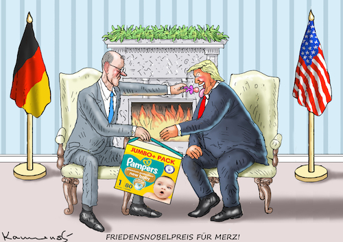 Cartoon: FRIEDENSNOBELPREIS FÜR MERZ! (medium) by marian kamensky tagged musk,trump,zuckerberg,bezos,felon,and,elon,in,panama,zölle,diktator,selenskyj,putin,ukraine,usa,china,handelskrieg,merz,musk,trump,zuckerberg,bezos,felon,and,elon,in,panama,zölle,diktator,selenskyj,putin,ukraine,usa,china,handelskrieg,merz