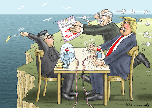 Cartoon: FRIEDENSSTIFTER KIM (medium) by marian kamensky tagged obama,trump,präsidentenwahlen,usa,baba,vanga,republikaner,inauguration,demokraten,kim,jong,un,wikileaks,faschismus,obama,trump,präsidentenwahlen,usa,baba,vanga,republikaner,inauguration,demokraten,kim,jong,un,wikileaks,faschismus