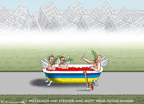 Cartoon: FRIEDENSTÄUBCHENTREFFEN (medium) by marian kamensky tagged stegner,mützenich,putin,spd,manifest,stegner,mützenich,putin,spd,manifest