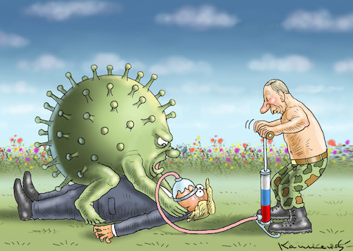 Cartoon: FRÜHLINGSHELFER PUTIN (medium) by marian kamensky tagged coronavirus,epidemie,gesundheit,panik,stillegung,trump,pandemie,coronavirus,epidemie,gesundheit,panik,stillegung,trump,pandemie